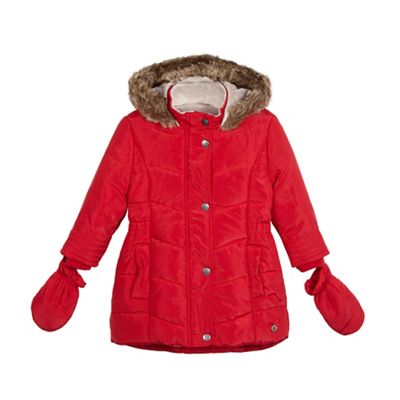 J by Jasper Conran Girls' red padded coat with mittens